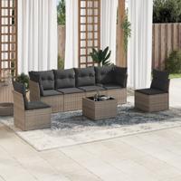 7-delige Loungeset met kussens poly rattan grijs - thumbnail