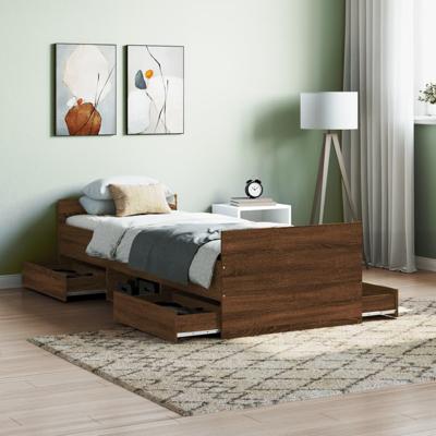 Bedframe met hoofd- en voeteneinde bruin eikenkleur 75x190 cm