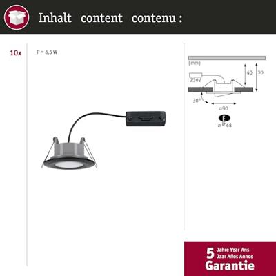Paulmann 92462 LED-inbouwlamp Set van 10 stuks LED 60 W Zwart (mat) Paulmann 92462 LED-inbouwlamp Set van 10 stuks LED 60 W Zwart (mat)
