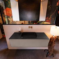 Badkamermeubelset Mondiaz Erin 120 cm met 1 Lade met RIDGE Wastafel Midden Urban Zonder Kraangaten Greeploos Mat Smoke - thumbnail