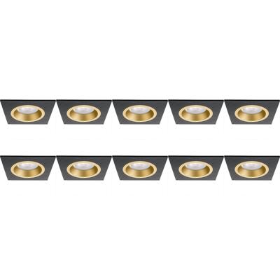 Spot Armatuur 10 Pack - Pragmi Rodos Pro - GU10 Inbouwspot - Vierkant - Zwart/Goud - Aluminium - 93mm