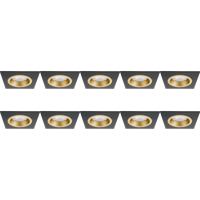 Spot Armatuur 10 Pack - Pragmi Rodos Pro - GU10 Inbouwspot - Vierkant - Zwart/Goud - Aluminium - 93mm - thumbnail