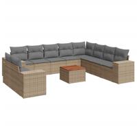 11-delige Tuinset met kussens poly rattan beige - thumbnail