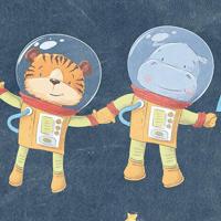 Komar Into Adventure Fotobehang Friends in Space - IAX7-0036 - thumbnail