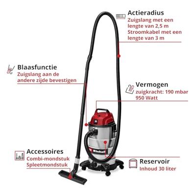 Einhell TC-VC 3055 S 2342235 Nat- en droogzuiger 30 l