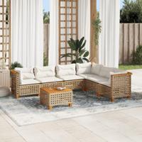 7-delige Loungeset met kussens poly rattan beige - thumbnail