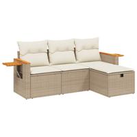 4-delige Loungeset met kussens poly rattan beige - thumbnail