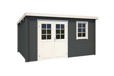 Outdoor Life Amira Blokhut 400x295 cm 28 mm vuren Carbon Grey-Wit gecoat- Lessenaarsdak- - Outdoor Life