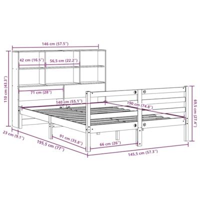 Bed met boekenkast zonder matras grenenhout wit 140x190 cm