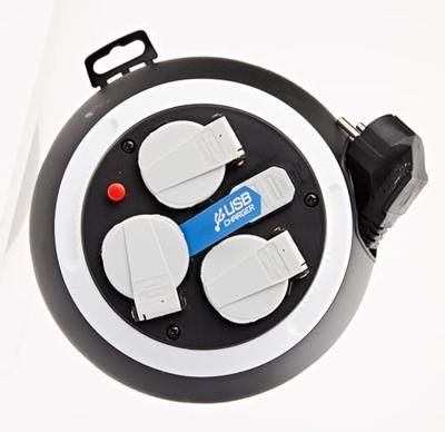 Brennenstuhl Comfort Line kabelkast driemaal met USB / mini kabelhaspel (indoor kabelhaspel voor thuis met USB-oplaadfunctie, 3m kabel) - 1109220600