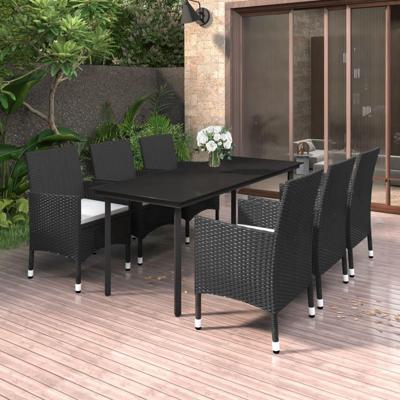 7-delige Tuinset met kussens poly rattan en glas