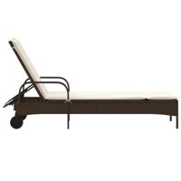 Ligbed met wielen en kussen poly rattan bruin - thumbnail
