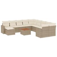 12-delige Loungeset met kussens poly rattan beige - thumbnail