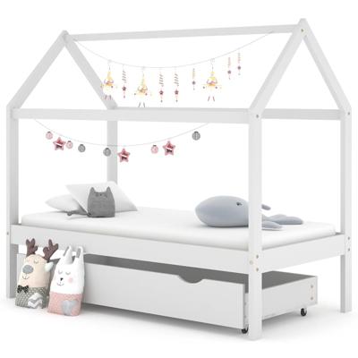 Kinderbedframe met lade massief grenenhout wit 80x160 cm Kinderbedframe met lade massief grenenhout wit 80x160 cm