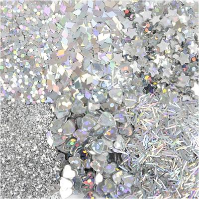 Creativ Company Bio sparkles & sequins, zilver, 6x7 ml/ 1 doos