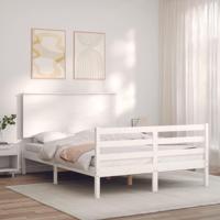 Bedframe met hoofdbord massief hout wit - thumbnail