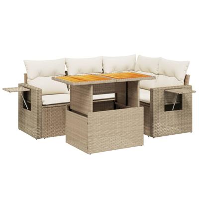 5-delige Loungeset met kussens poly rattan beige