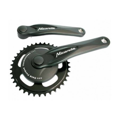 Miranda crankstel alfa 1 38t, cranklengte 170mm. zwart, aluminium, spieloos. met disc