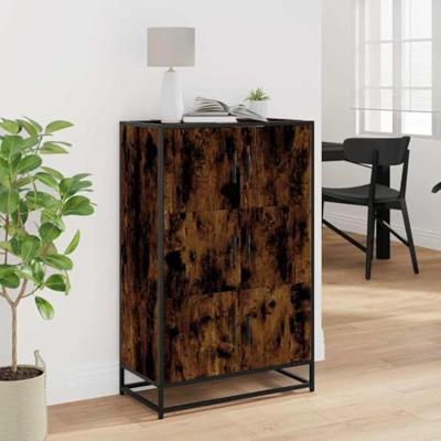 Hoge kast 68x35x106,5 cm bewerkt hout en metaal gerookt eiken