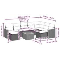 10-delige Loungeset met kussens poly rattan grijs - thumbnail