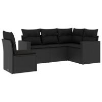 5-delige Loungeset met kussens poly rattan zwart - thumbnail