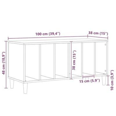 Platenkast met plank Zwart eiken 100 x 38 x 48 cm Bewerkt hout