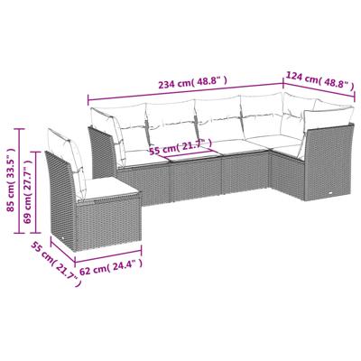 6-delige Loungeset met kussens poly rattan zwart - thumbnail