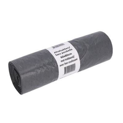 Afvalzak Grijs 60×80cm T50 Trekband (15×20 stuks)