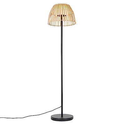 QAZQA Landelijke buiten vloerlamp zwart met bamboe incl. LED - Kaiser