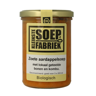 Zoete aardappelsoep met lokale bonen en kombu bio 400 Milliliter Zoete aardappelsoep met lokale bonen en kombu bio 400 Milliliter