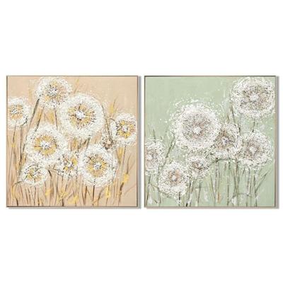 Schilderij Home ESPRIT Groen Beige Blommor Shabby Chic 102 x 4,5 x 102 cm (2 Stuks)