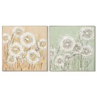 Schilderij Home ESPRIT Groen Beige Blommor Shabby Chic 102 x 4,5 x 102 cm (2 Stuks) - thumbnail
