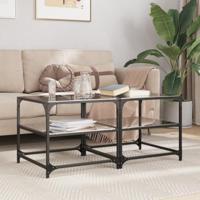 Salontafels 2 st met zwart glazen blad 50x50x45 cm staal - thumbnail