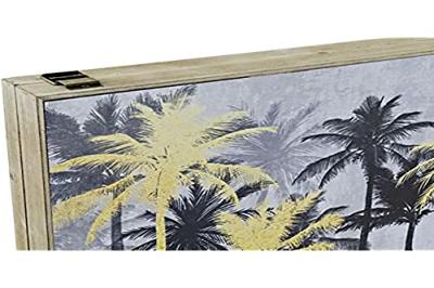 Decoratieve Doos DKD Home Decor Zwart Gouden Hout MDF Palmen Tropisch Teller (2 Stuks)