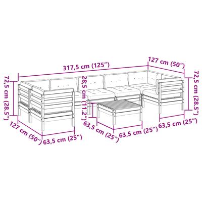 8-delige Loungeset met kussens massief grenenhout wasbruin