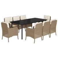 9-delige Tuinset met kussens poly rattan beige - thumbnail