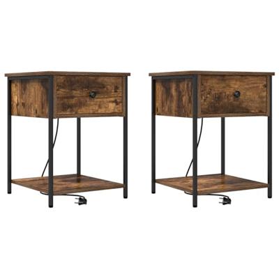 Nachtkastje 2 pcs Gerookt eiken 42 x 41 x 56 cm Bewerkt hout