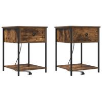 Nachtkastje 2 pcs Gerookt eiken 42 x 41 x 56 cm Bewerkt hout - thumbnail
