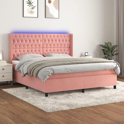 Boxspring met matras en LED fluweel roze 160x200 cm