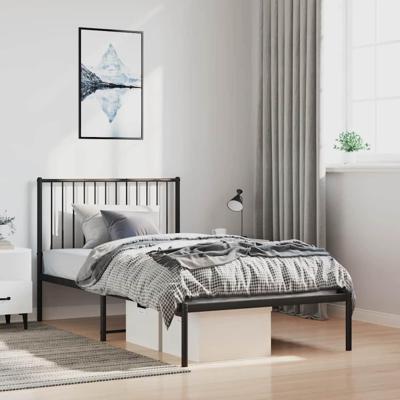 Bedframe met hoofdbord metaal zwart 100x200 cm
