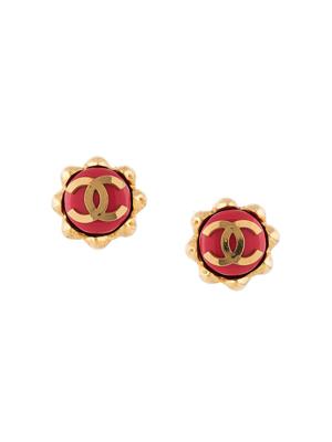 Chanel Pre-Owned CC button earrings - Red