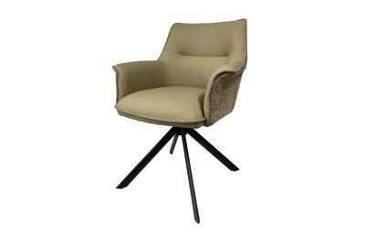 Draaistoel LE GRAND taupe echt leer getextureerde stof zwart metalen frame - 46990