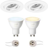 GU10 Inbouwspot Set - Mat Wit - Inbouw Rond - Kantelbaar - Philips Hue - White Ambiance - Bluetooth - Pragmi Aerony Pro - Ø82mm - thumbnail