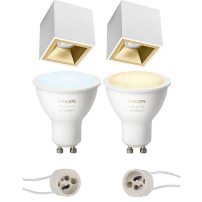 Philips Hue Vierkante Opbouwspot Set GU10 - Mat Wit/Goud - Bluetooth