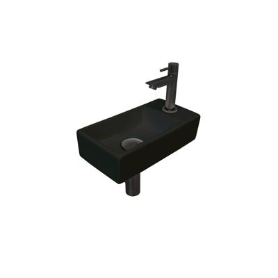 INK - Fonteinpack Porselein Rechts incl. Fonteinkraan - Design Sifon - Design Plug en Montageset - 360x180x90 Mm - Mat Zwart/metal Black