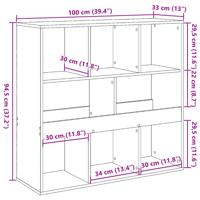 Boekenkast 100x33x125,5 cm bewerkt hout grijs sonoma eikenkleur - thumbnail