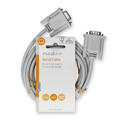 Nedis Seriele Kabel | D-SUB 9-Pins Male | D-SUB 9-Pins Female | Vernikkeld | 2.00 m | Rond | PVC | Ivoor | Label - CCGL52010IV20