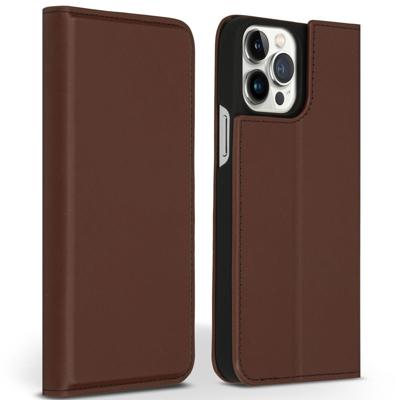 Accezz Premium Leather Slim Book Case voor Apple iPhone 13 Pro Max Telefoonhoesje Bruin