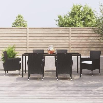 7-delige Tuinset met kussens poly rattan zwart