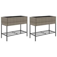 VidaXL Plantenbakken met schap 2 st 90x40x75 poly rattan grijs - thumbnail